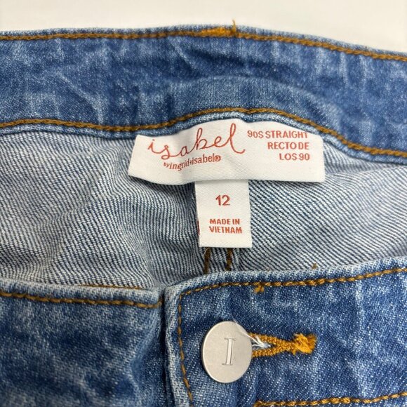 Isabel Maternity 90's Straight Distressed Women's size 12 Medium Blue Denim jean - Picture 2 of 4